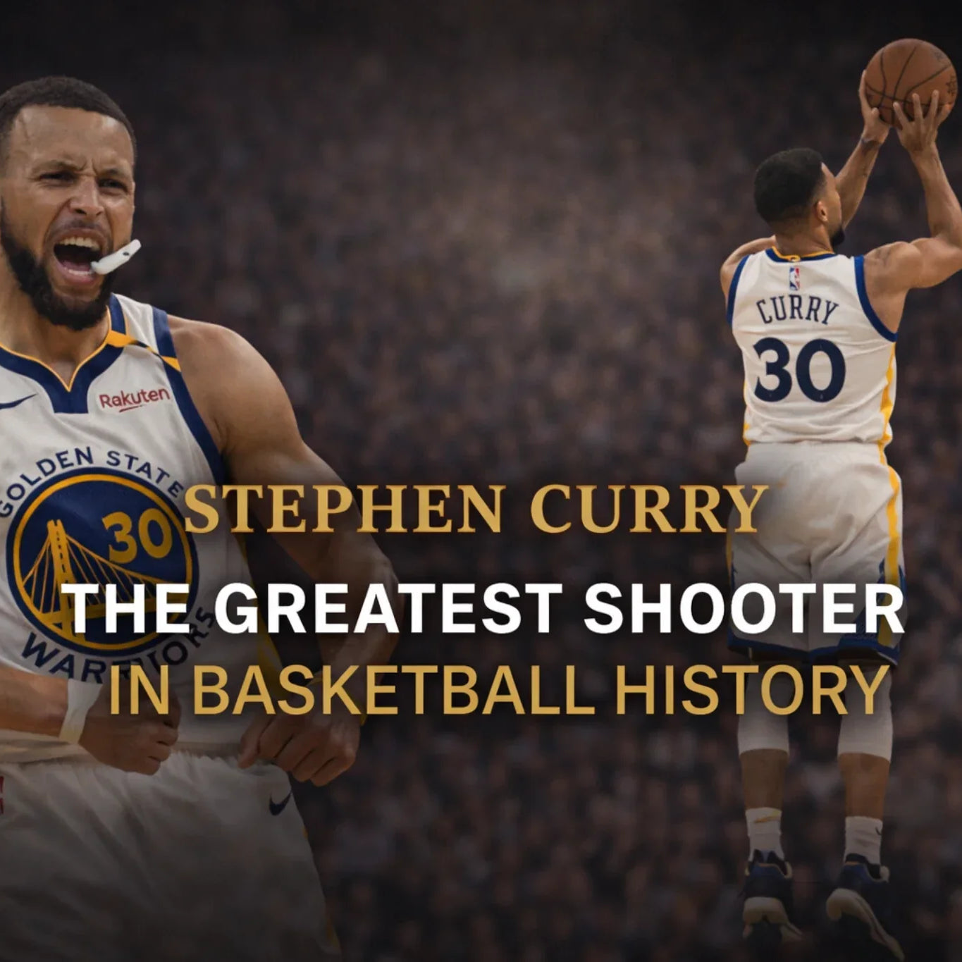 Stephen Curry greatest shooter NBA cover image featuring dynamic action shots and bold typography highlighting his historic impact on basketball