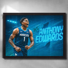 Black framed NBA Poster by Sports Cave, Featuring Anthony Edwards from the Minnesota Timberwolves.
