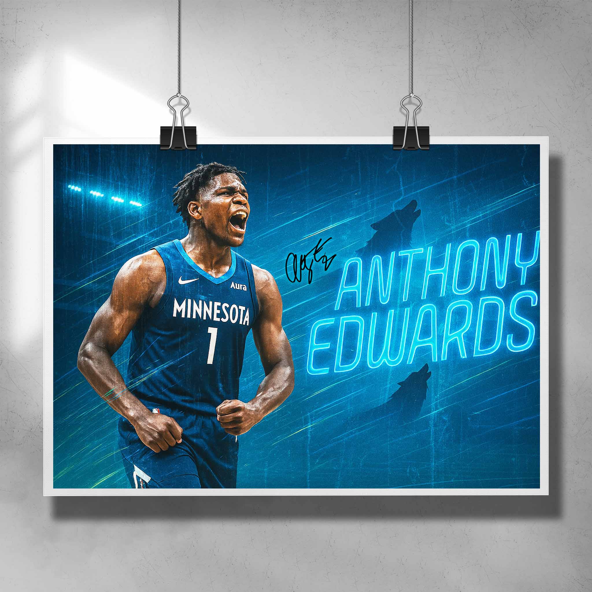 Signed NBA Poster by Sports Cave, Featuring Anthony Edwards from the Minnesota Timberwolves.