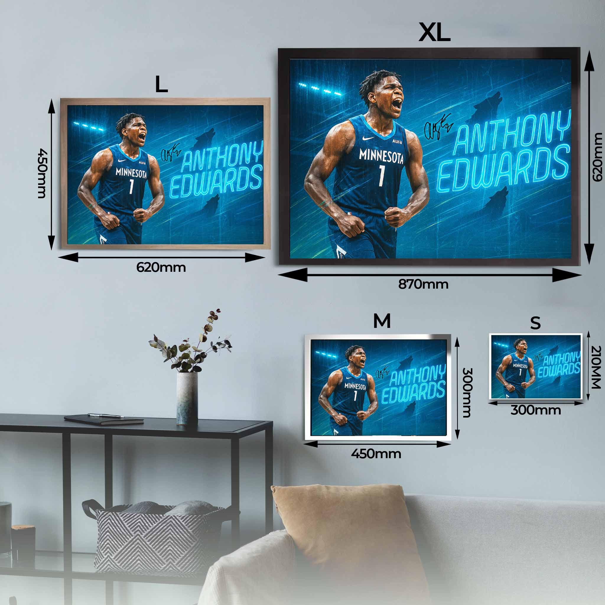 Anthony Edwards from the Minnesota Timberwolves Poster Sizing Guide.