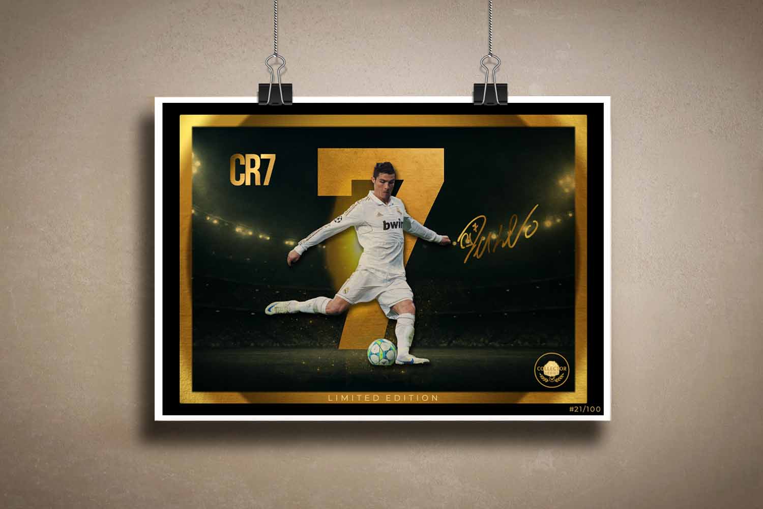 Unframed CR7 wall art from the Collector Series — a striking limited edition sports print perfect for fans and premium man cave wall décor.