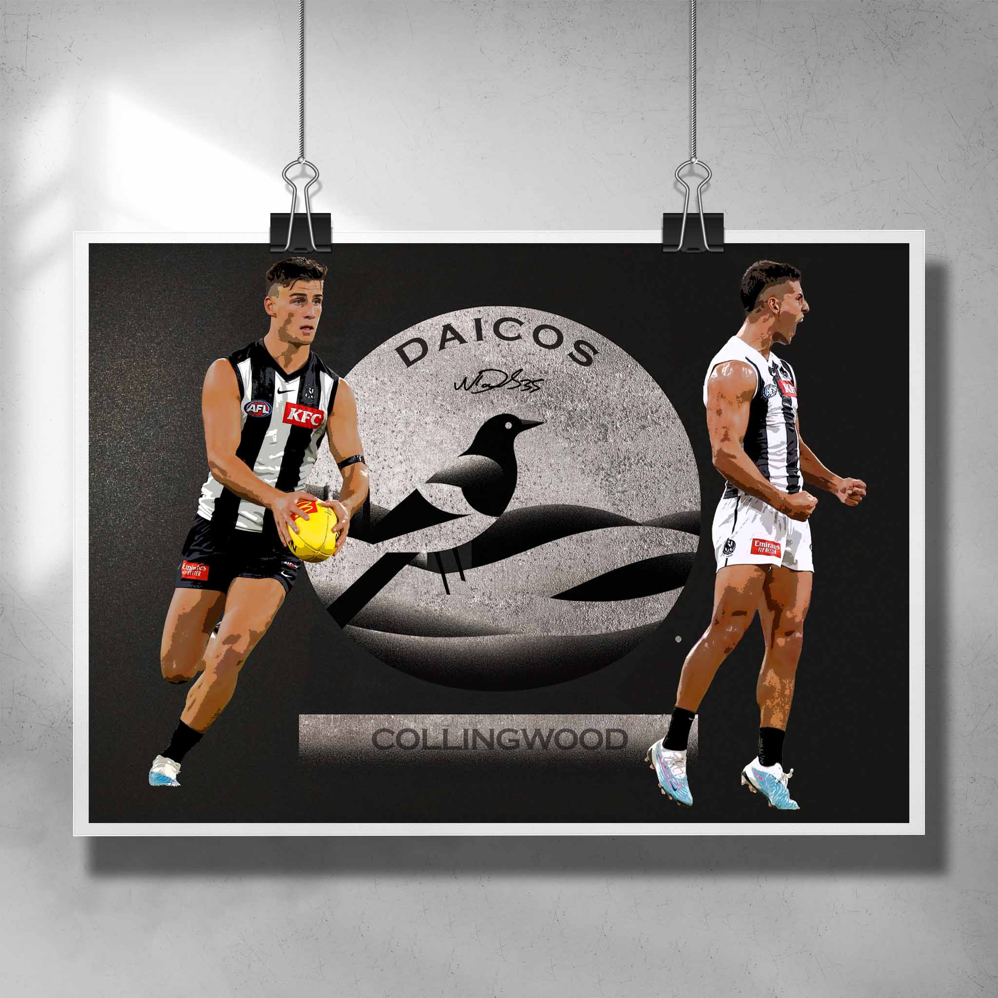 AFL poster by Sports Cave, featuring Nick Daicos from the Collingwood Magpies.