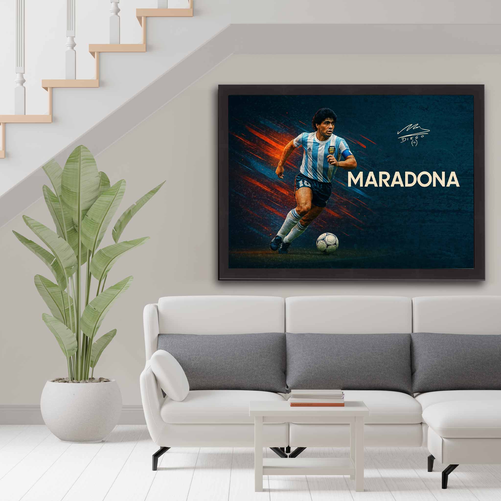 Diego Maradona Wall Decor on display in a man cave.