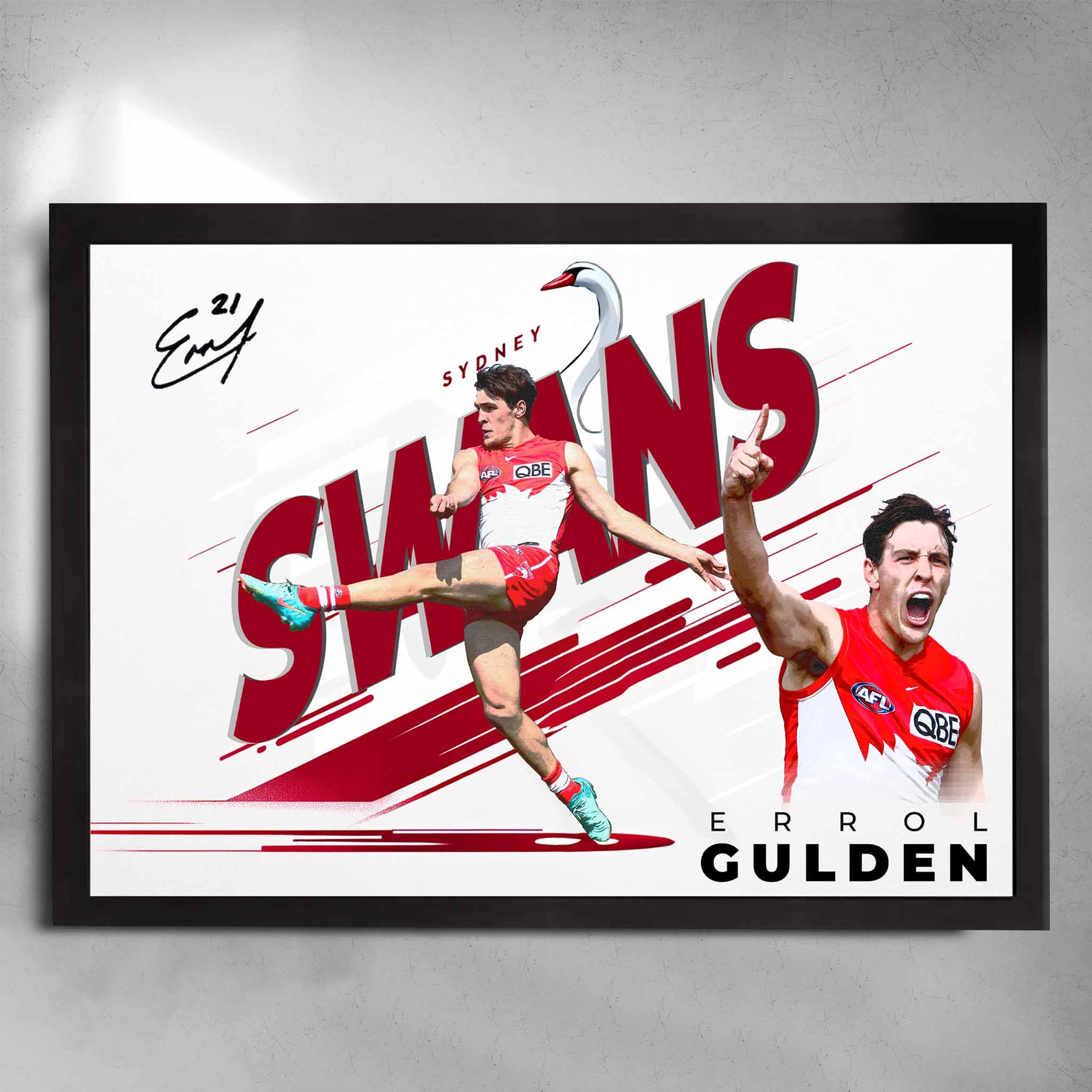 Errol Gulden Sydney Swans Poster in elegant black frame by Sports Cave.