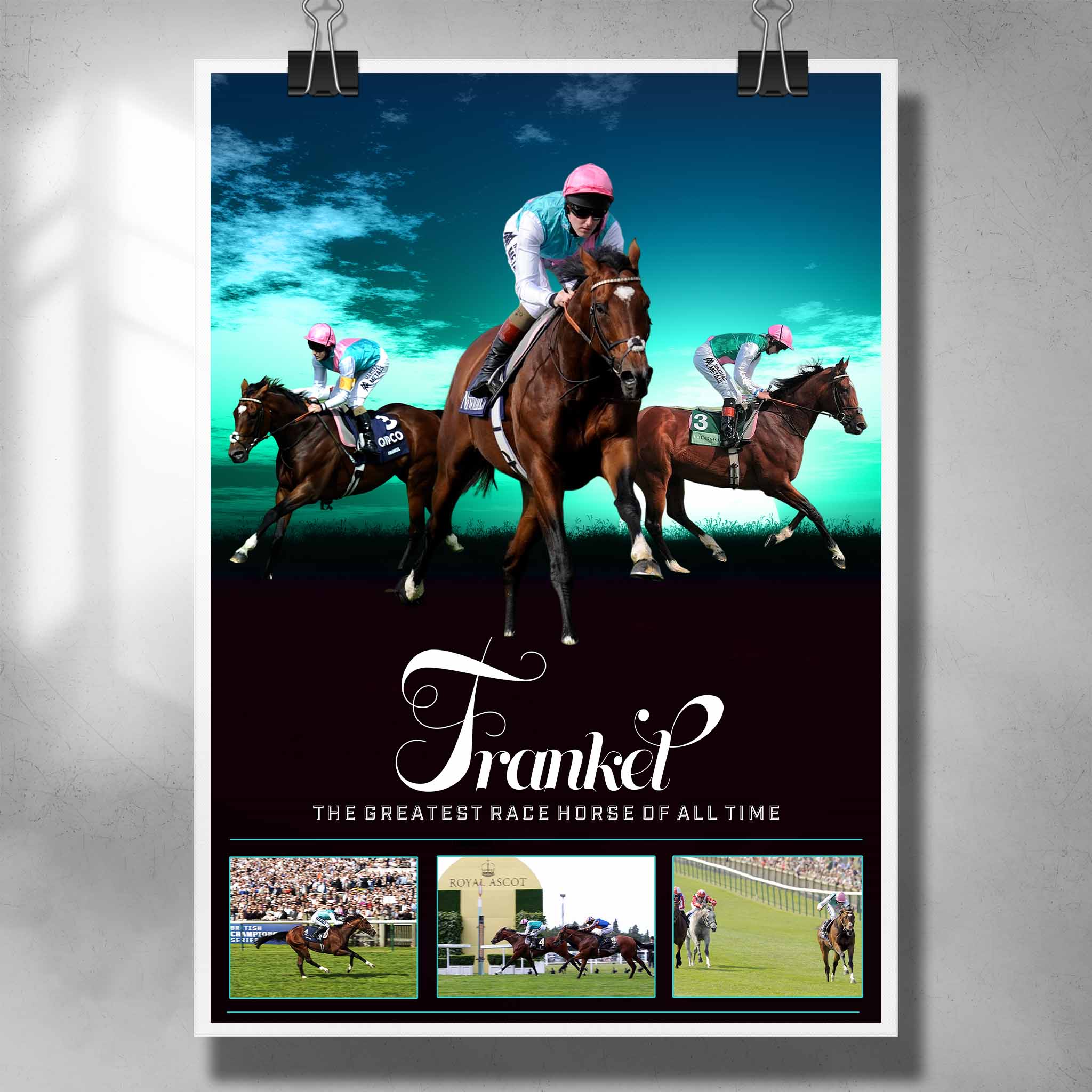 Horse racing poster by Sports Cave, featuring the greatest racehorse Frankel.