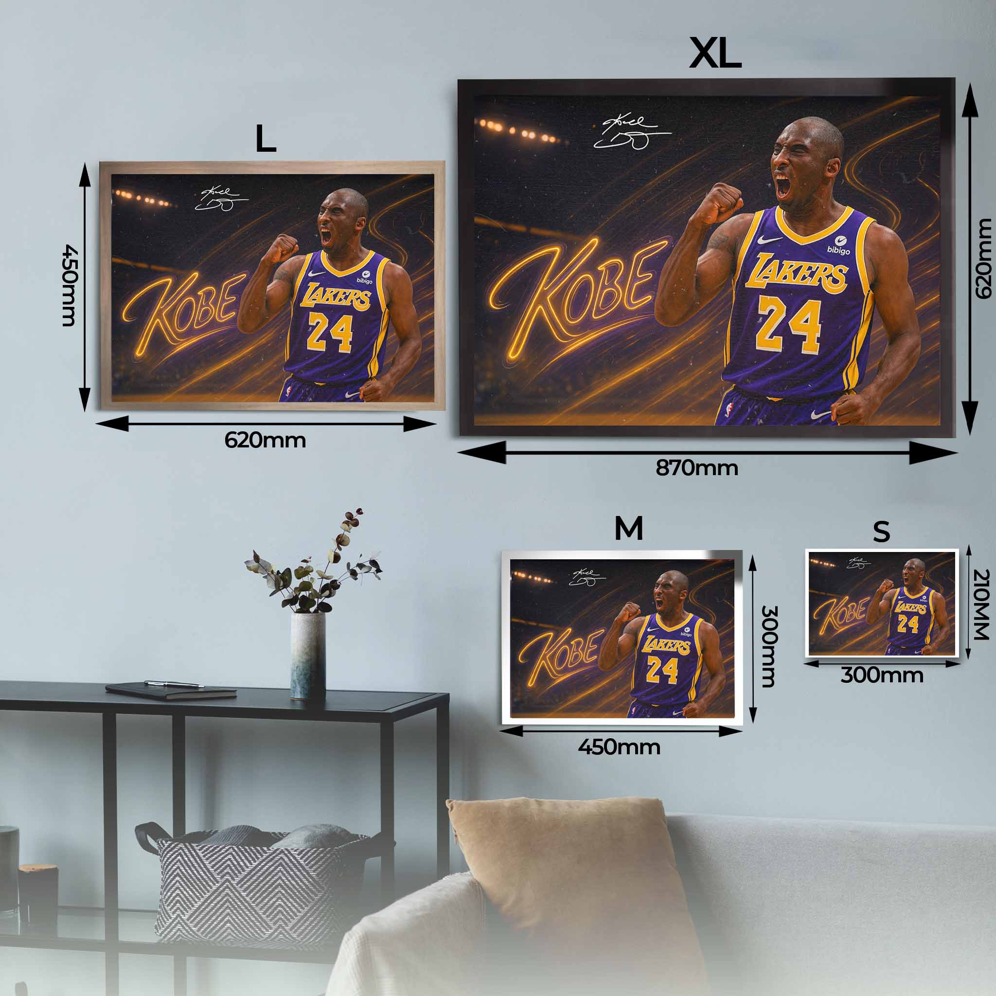 Kobe Bryant Tribute Framed Poster Sizing Guide.