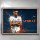 Kylian Mbappe Signed Poster in a Oak frame by Sports Cave.