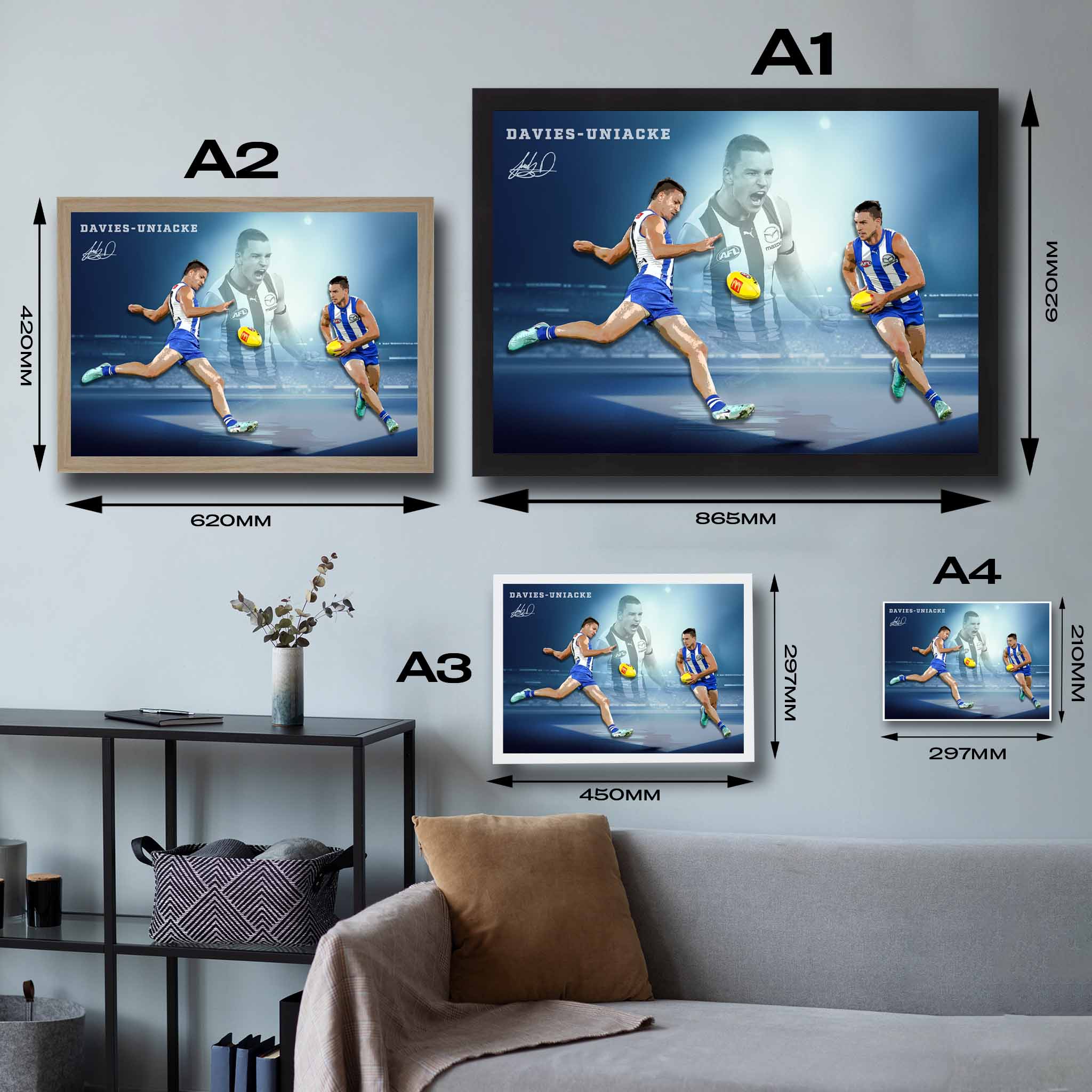 Sizing Chart for Framed Luke Davies-Uniacke Art.