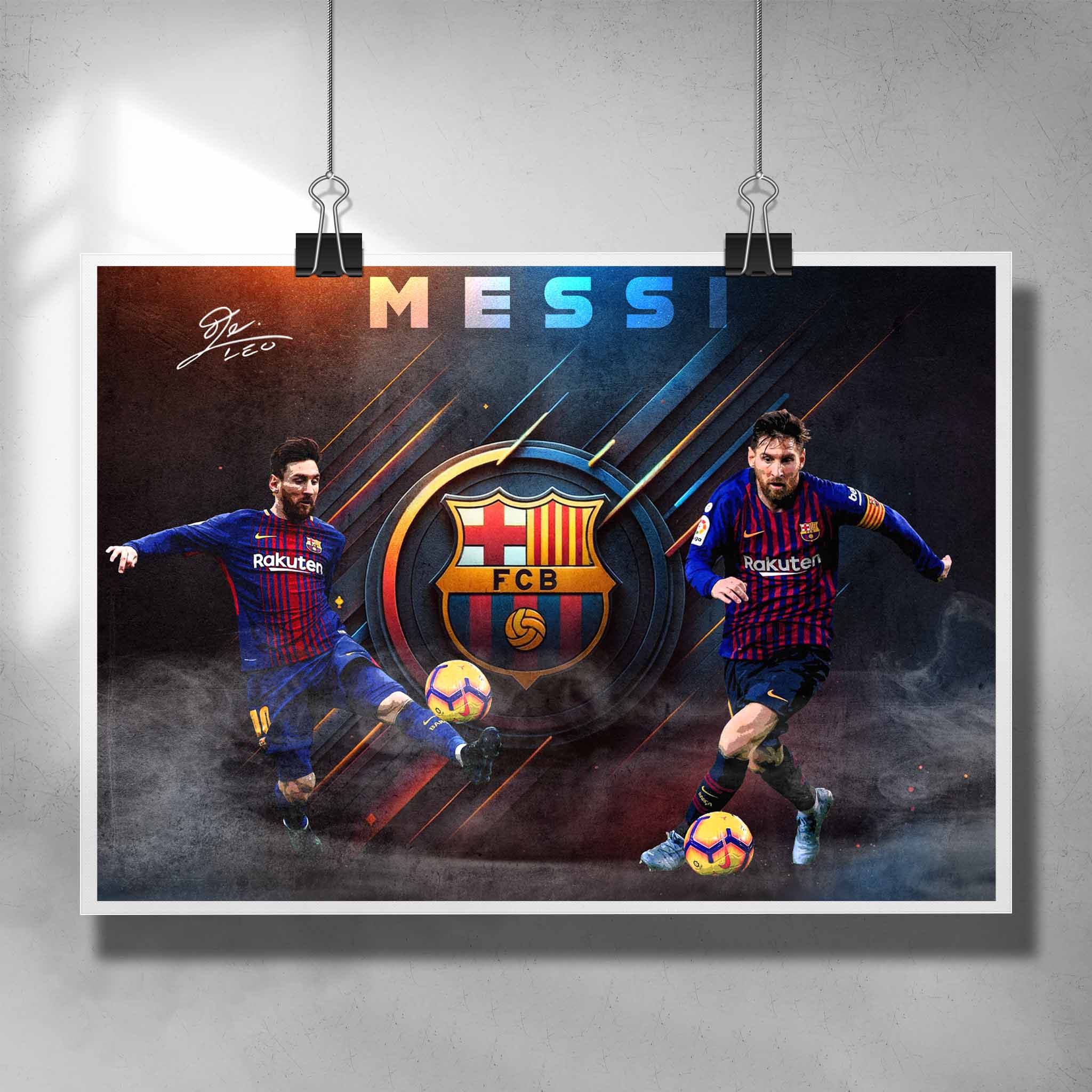 Lionel Messi wall art featuring Barcelona FC moments, part of our limited edition framed sports memorabilia collection.