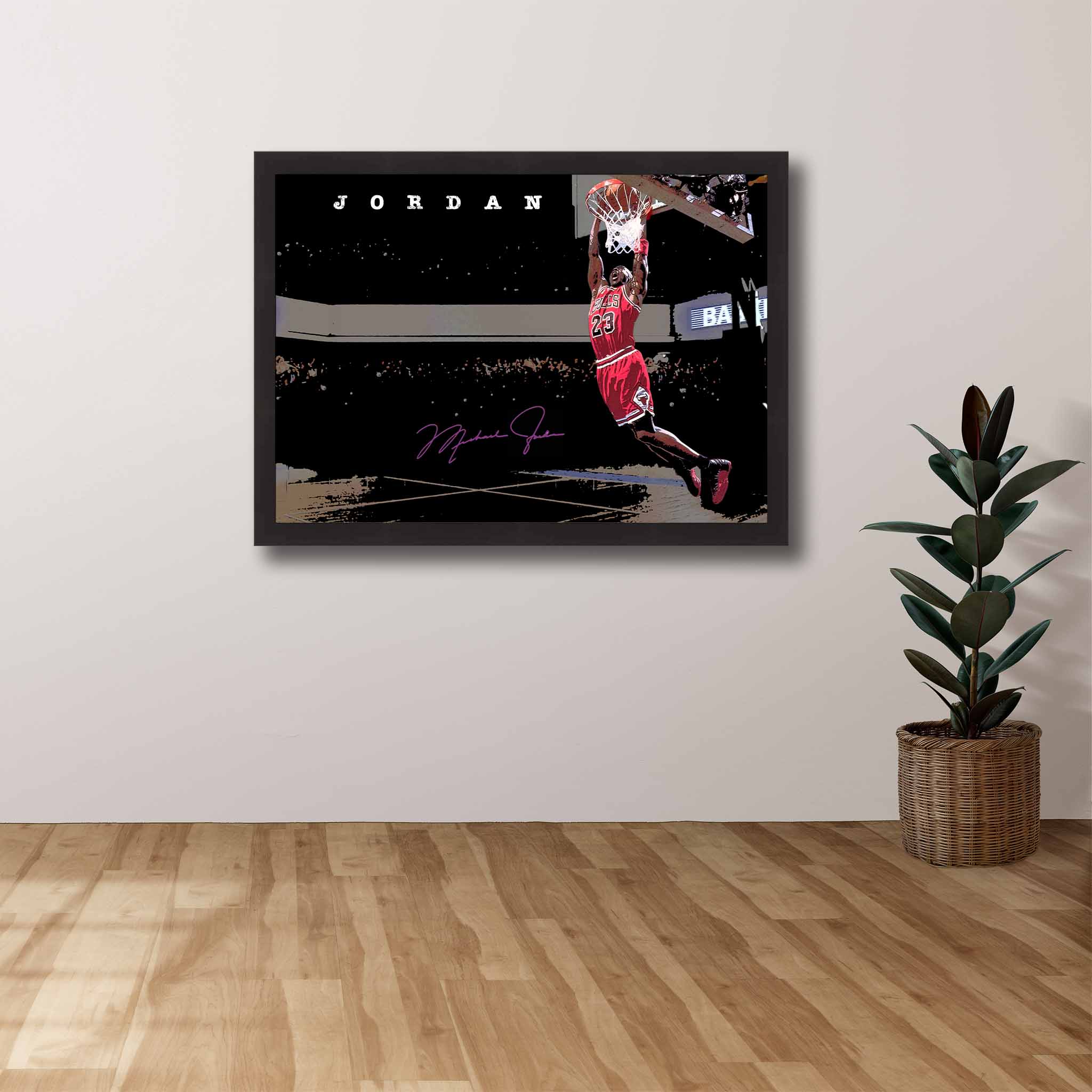 Michael Jordan wall art framed and mounted in a modern space — premium NBA wall art perfect for man cave wall décor.