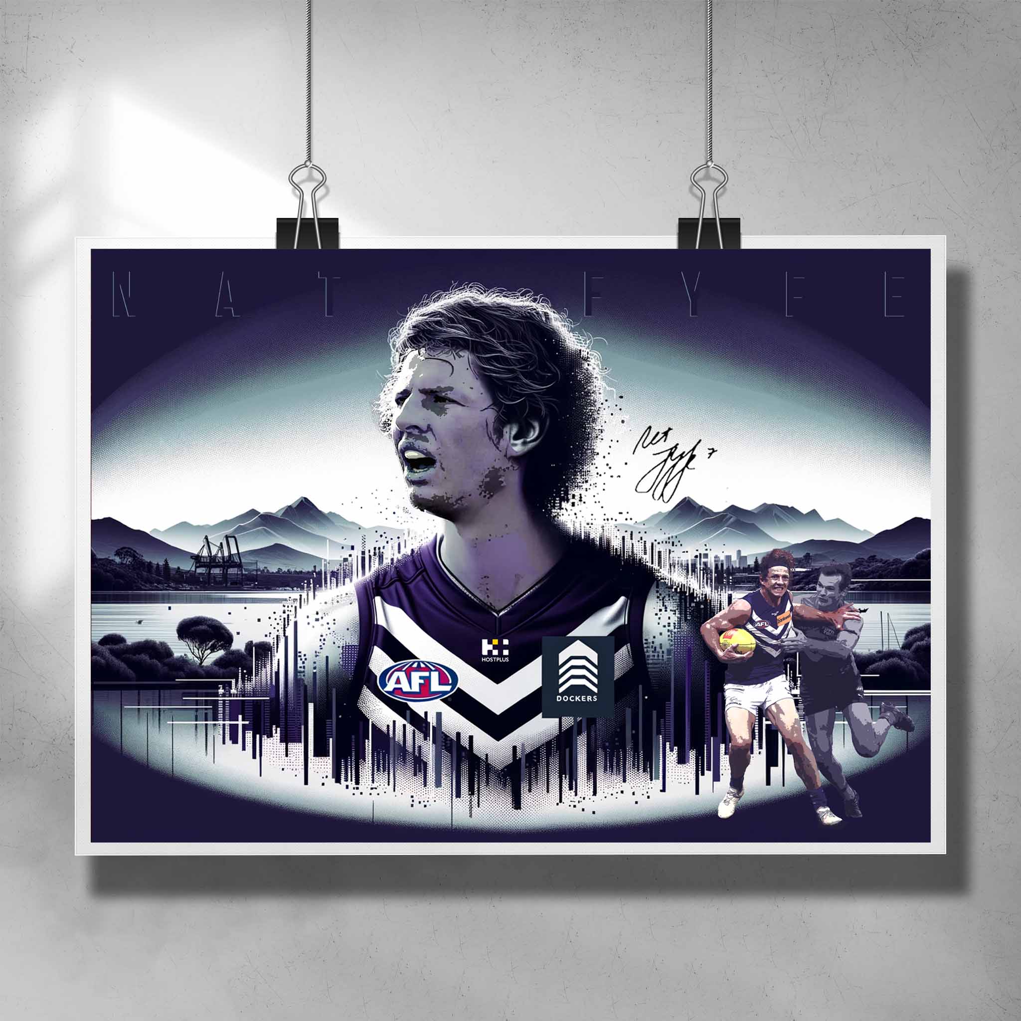 AFL Poster by Sports Cave, featuring Nat Fyfe from the Freemantle Dockers.