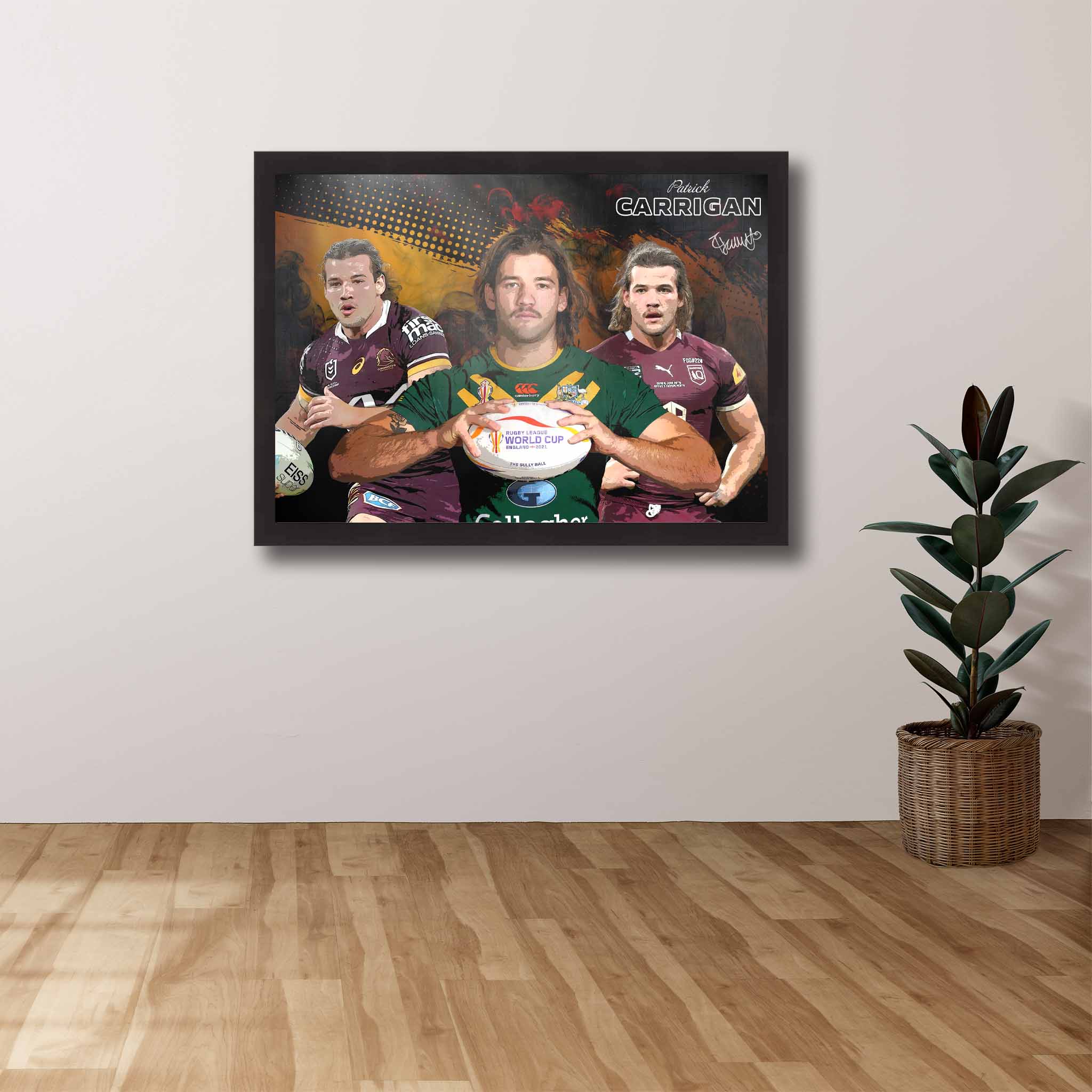 Patrick Carrigan supporters house with a framed poster of him displayed on a wall.