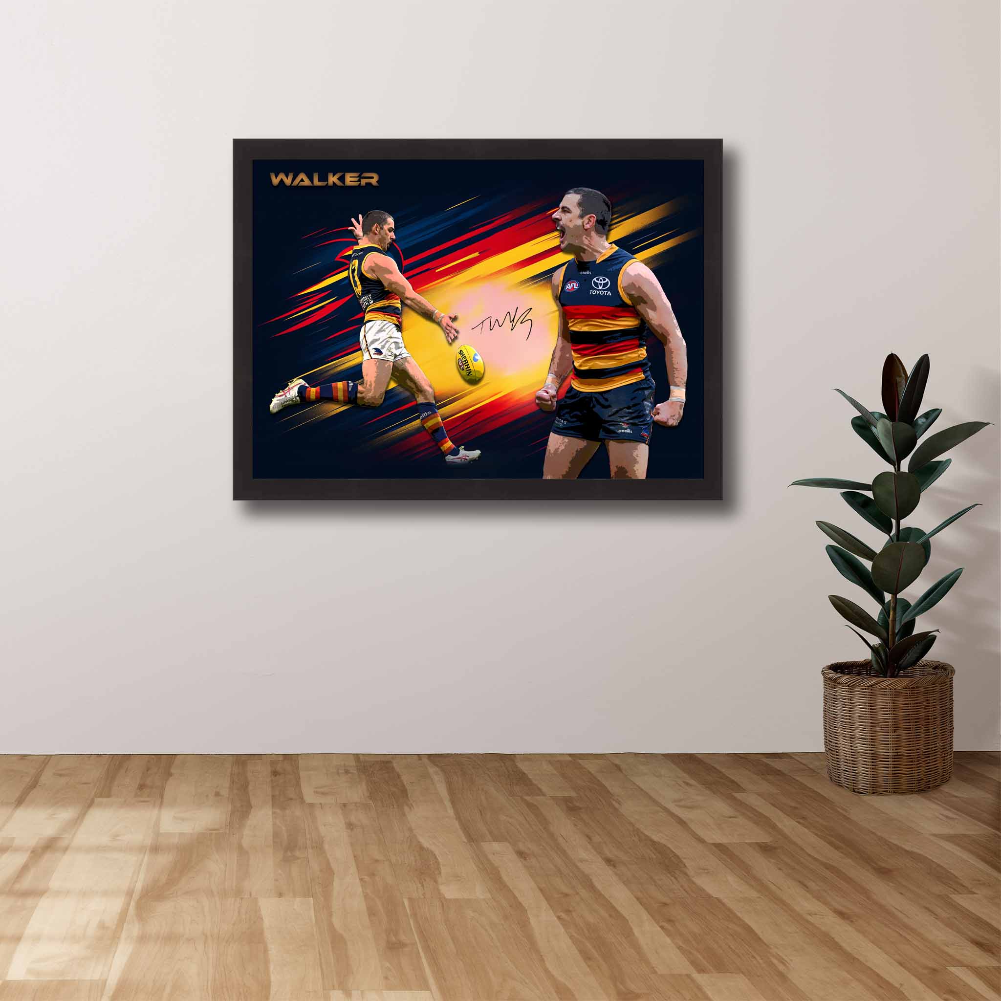 AFL Die-hard Supporters House, featuring a framed print of Taylor Walker showcased on the wall.