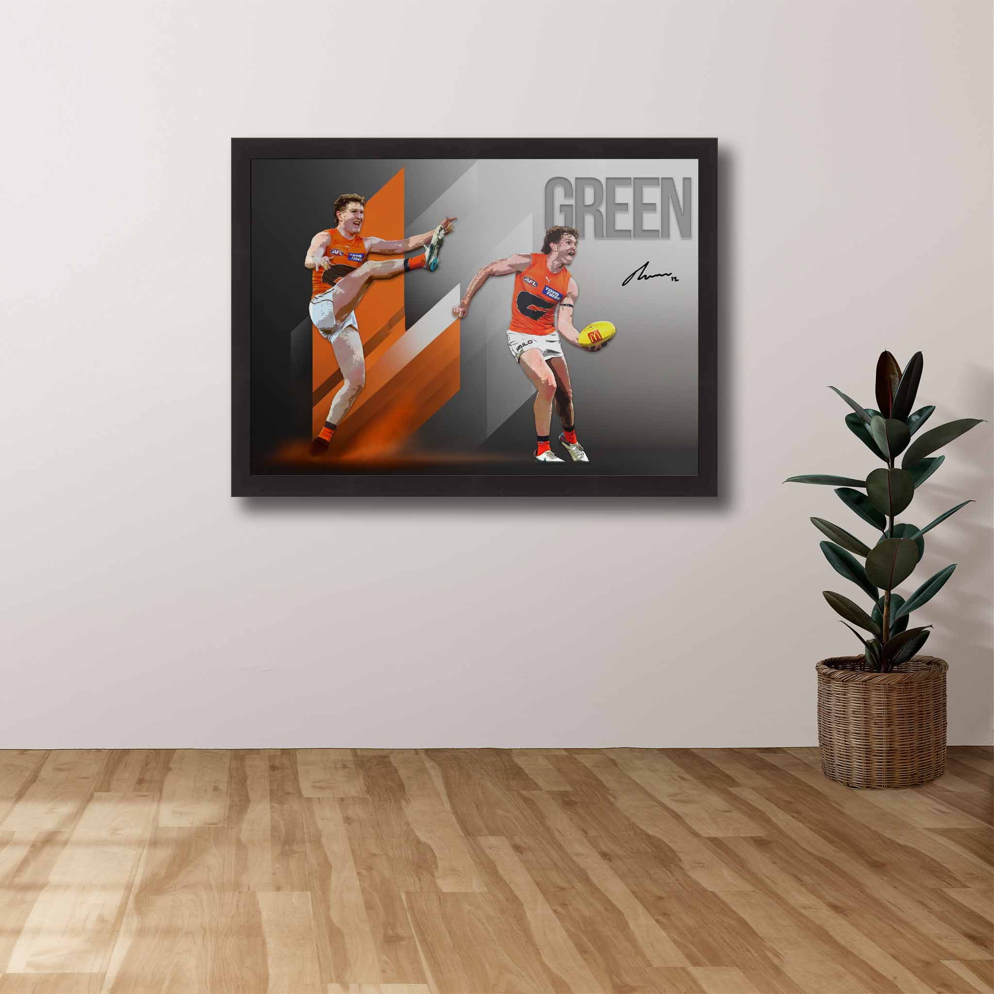 AFL Die-hard Supporters House, featuring a framed print of Tom Green showcased on the wall.