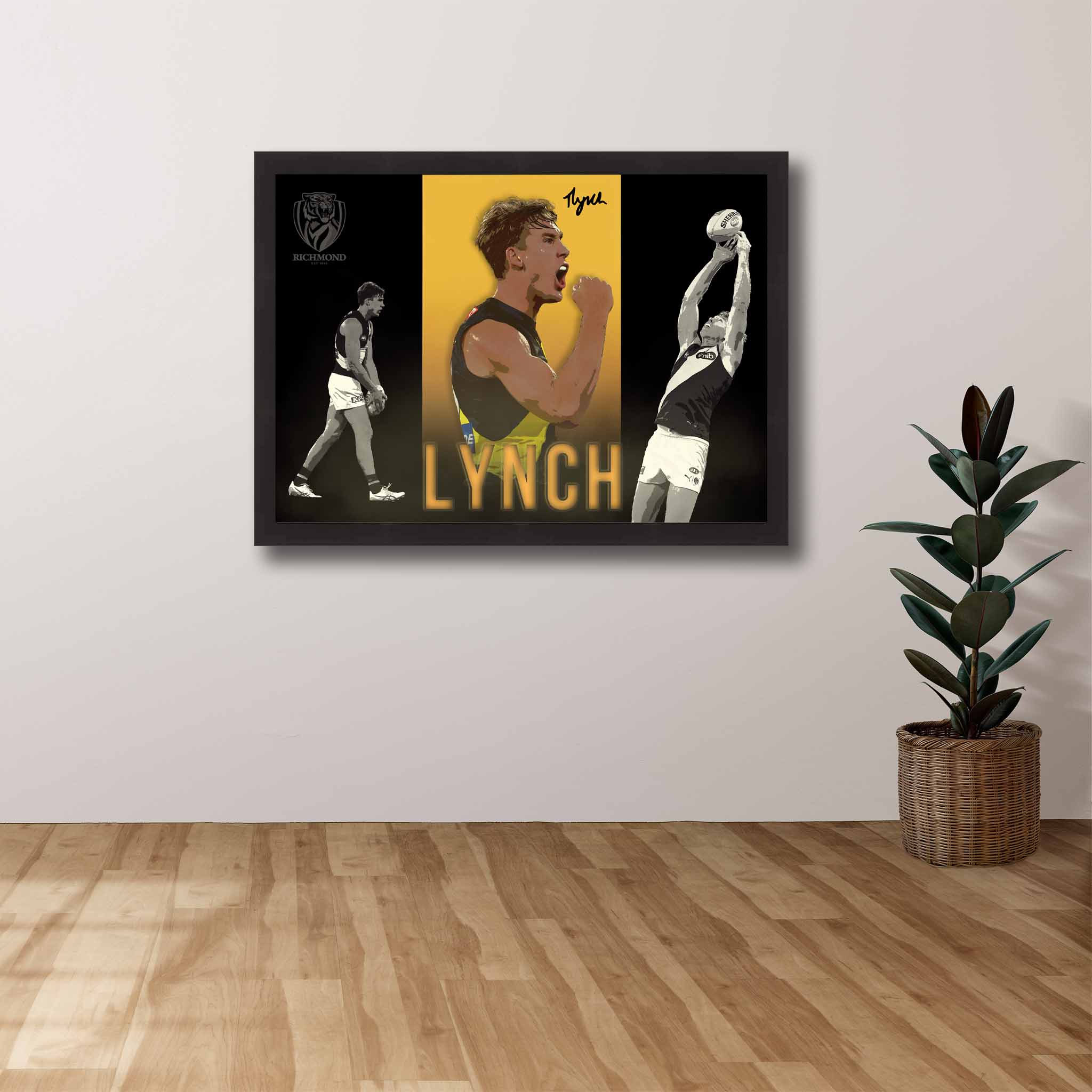 AFL Die-hard Supporters House, featuring a framed print of Tom Lynch showcased on the wall.