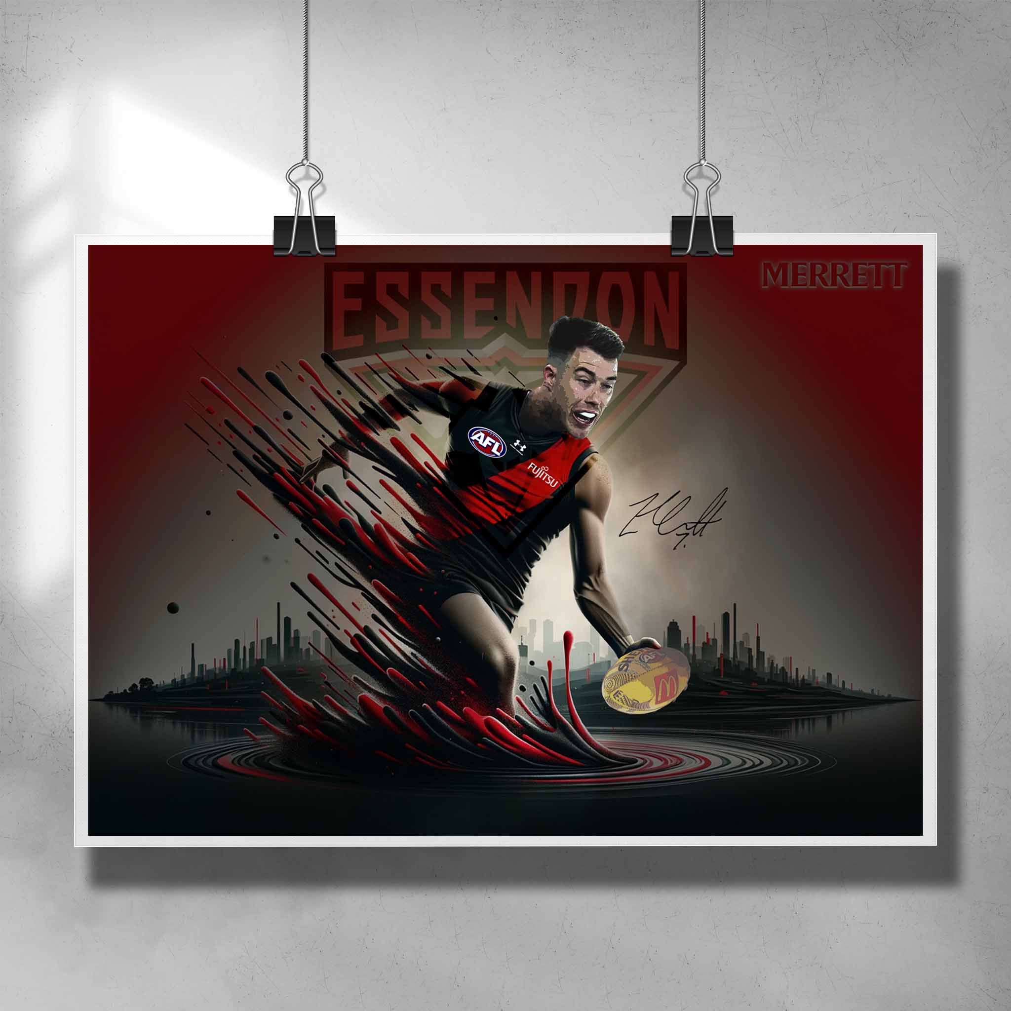 Essendon Bombers AFL Poster featuring Zach Merret by Sports Cave.