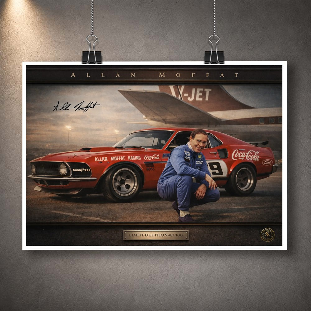 Unframed Allan Moffat motorsport wall art tribute celebrating classic Australian V8 racing for collectors and garages.