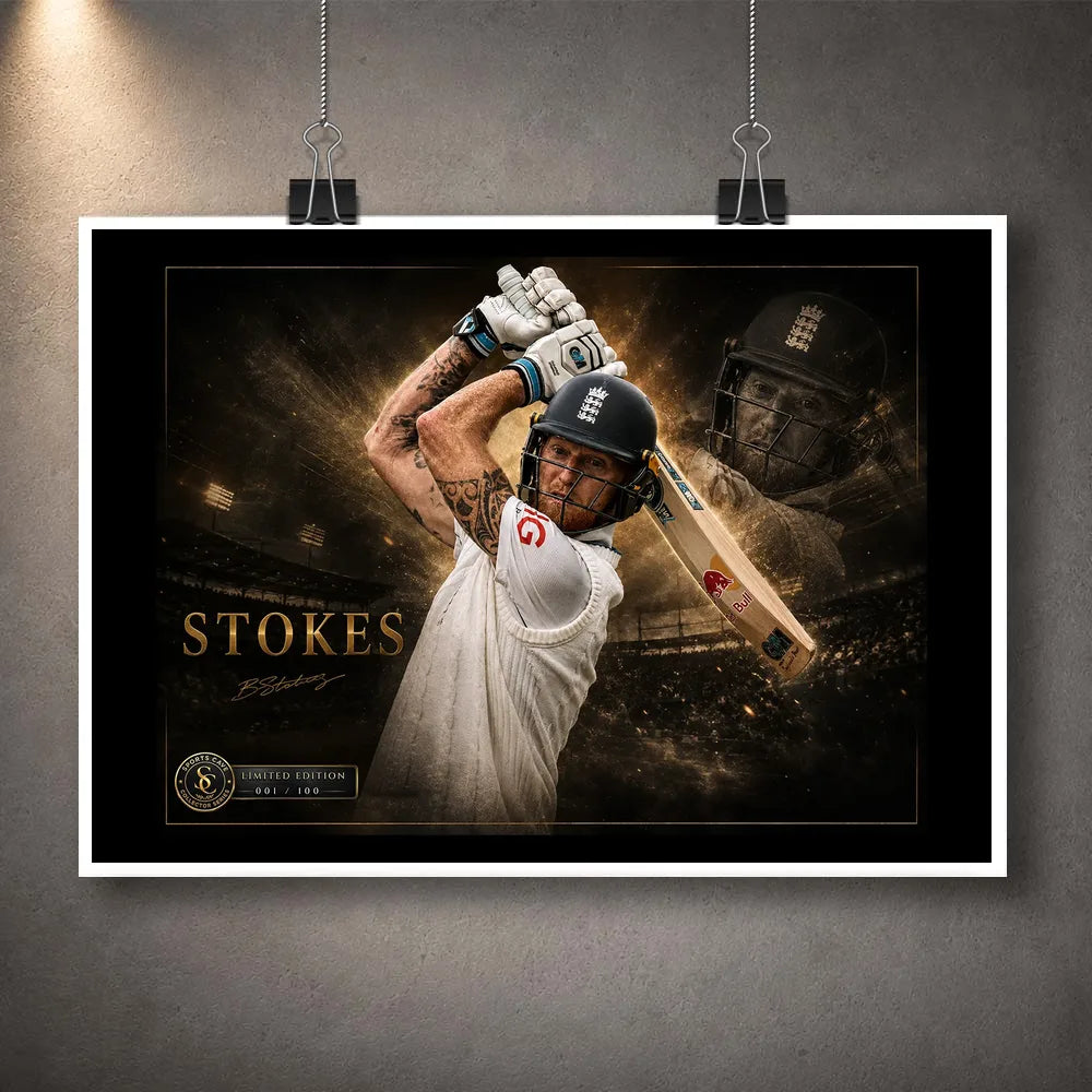 Ben Stokes Ashes masterclass unframed cricket art print, a limited edition collector piece for passionate fans.