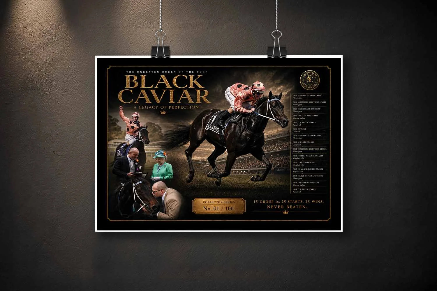 Unframed Black Caviar limited edition sports prints featuring the legendary unbeaten racehorse design.