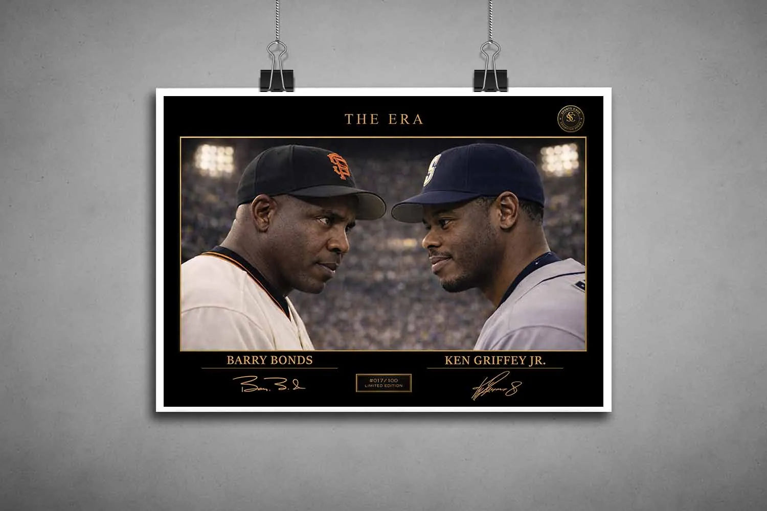 Unframed The Era artwork of Barry Bonds and Ken Griffey Jr., limited edition sports prints for dedicated collectors.