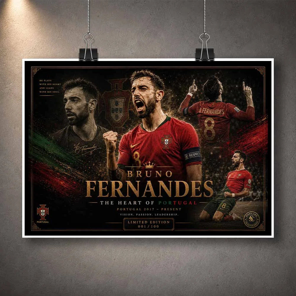 Unframed Bruno Fernandes limited edition sports prints showcasing Portugal football passion and iconic moments.