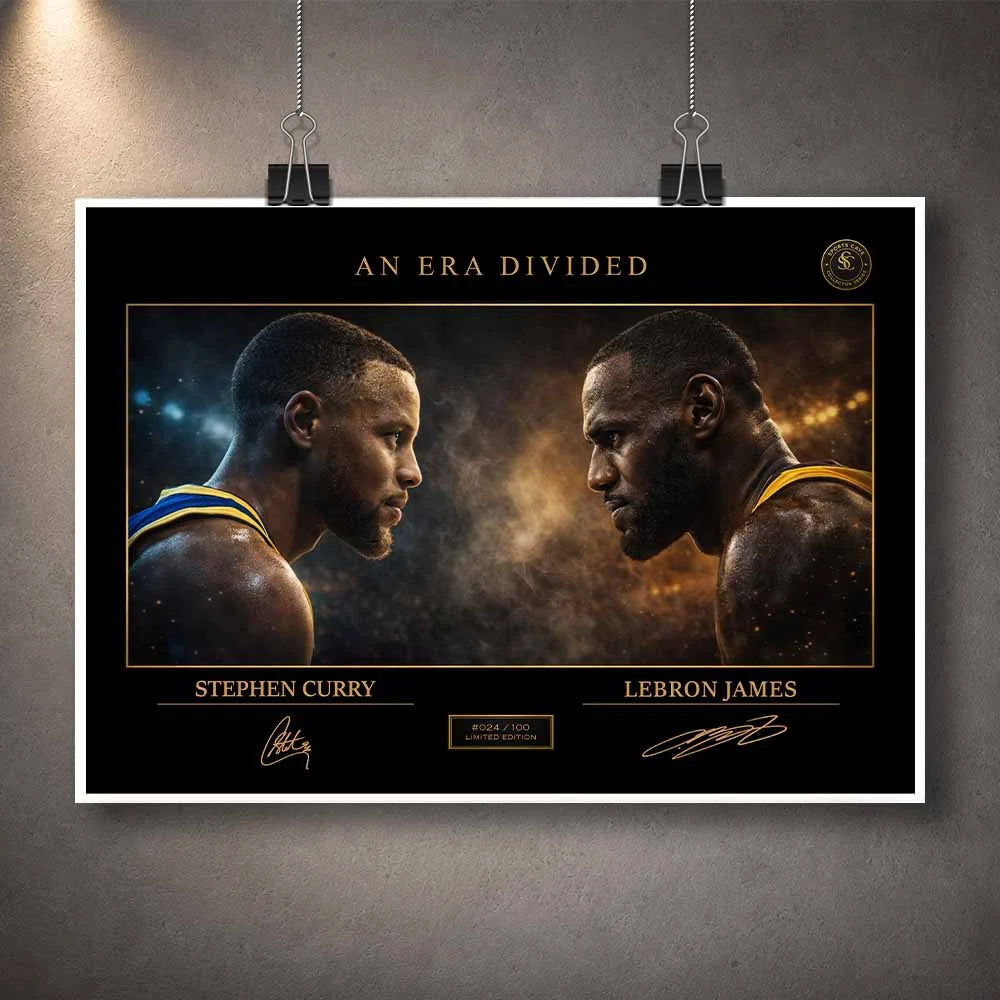 Unframed Curry vs LeBron artwork featuring an intense face-off, bold nba wall art designed for modern collectors.