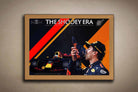 Limited edition Daniel Ricciardo oak-framed sports art print, celebrating his Red Bull Racing shoey era in bold F1 tribute style.