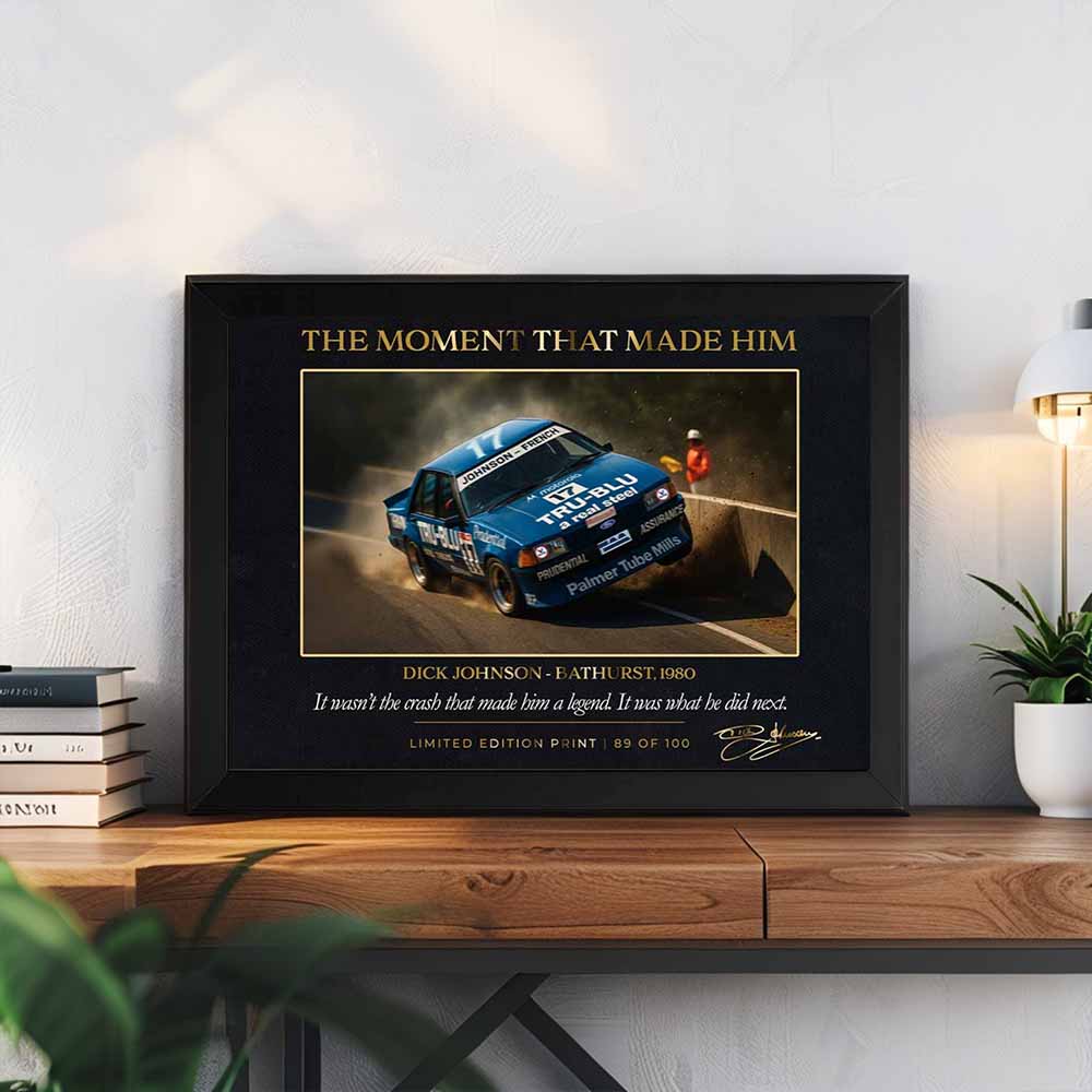 Dick Johnson framed motor Racing Art by Sports Cave.
