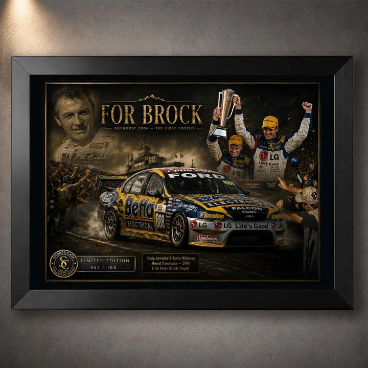 For Brock Bathurst 2006 black framed motorsport wall art tribute for Australian racing collectors.