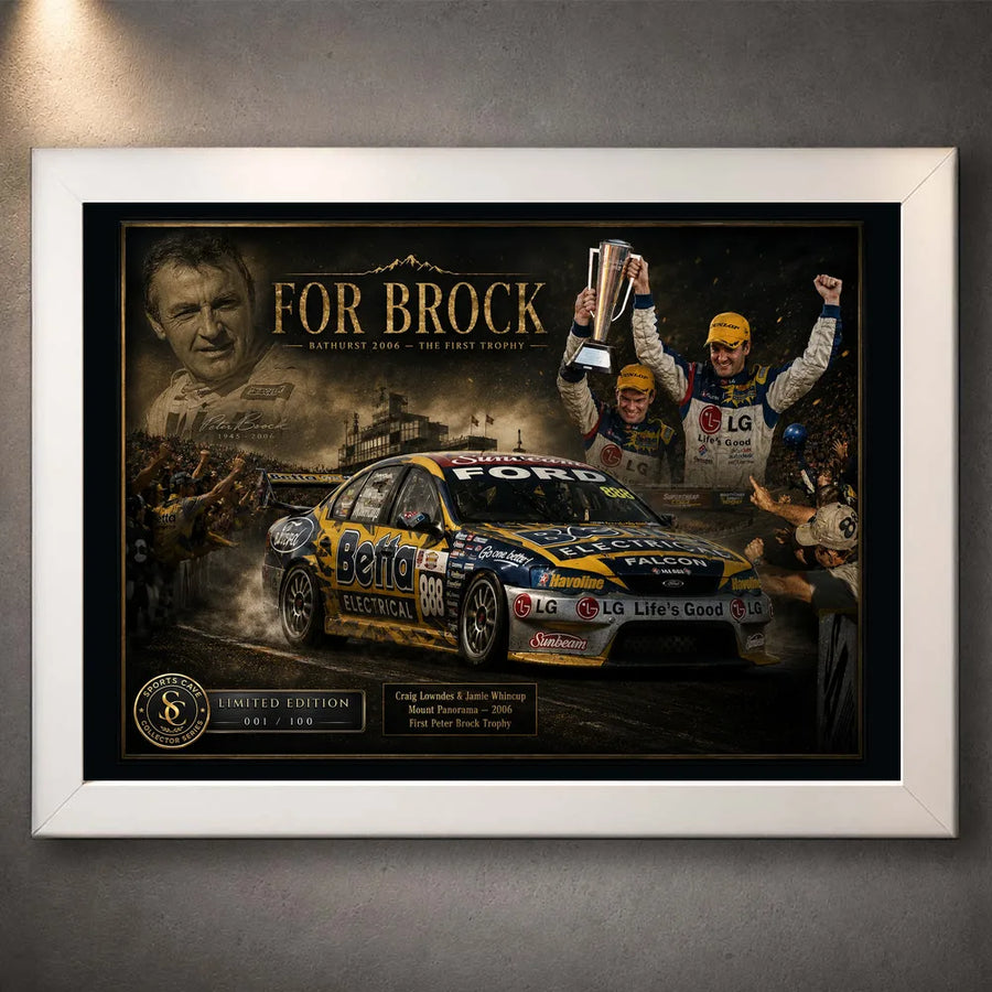 For Brock Bathurst 2006 white framed motorsport wall art tribute for premium racing wall displays.