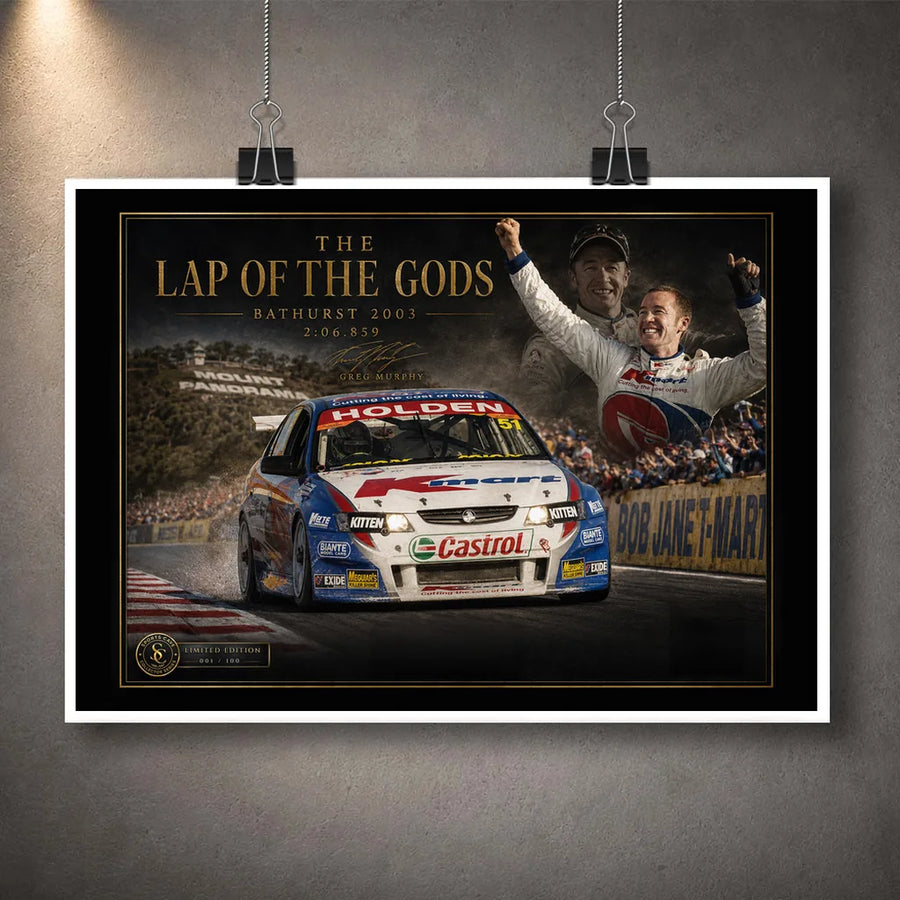 Unframed Greg Murphy Bathurst design celebrating the Lap of the Gods for Australian motorsport collectors.