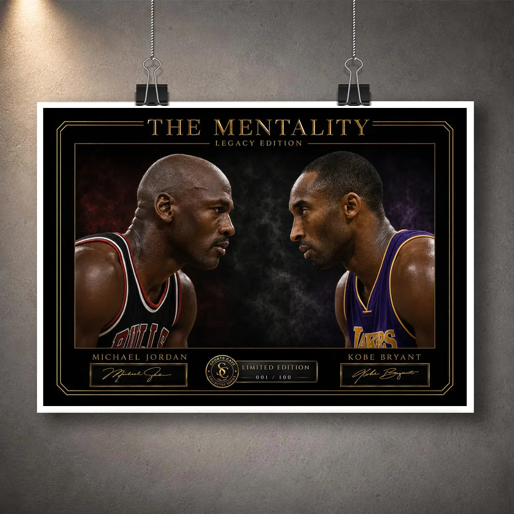 Unframed Jordan vs Bryant basketball wall art print featuring The Mentality Legacy Edition face-off design.