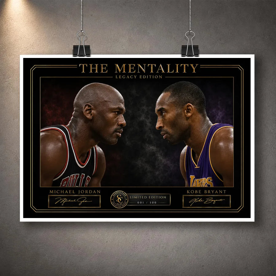 Unframed Jordan vs Bryant basketball wall art print featuring The Mentality Legacy Edition face-off design.