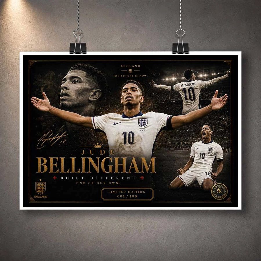 Unframed limited‑edition sports print of Jude Bellingham for England, ideal for minimalist sports art collectors.