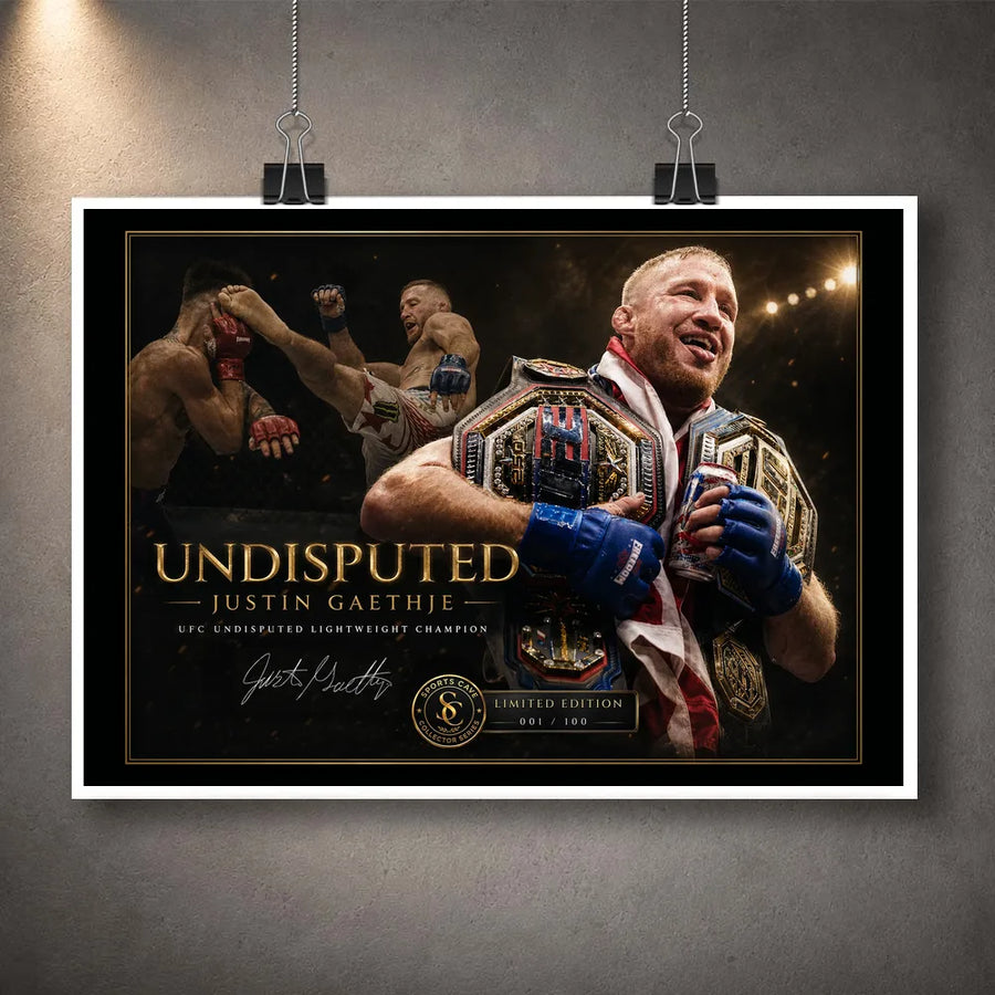 Unframed Justin Gaethje Undisputed sports wall art for fans of hard-fought combat moments.
