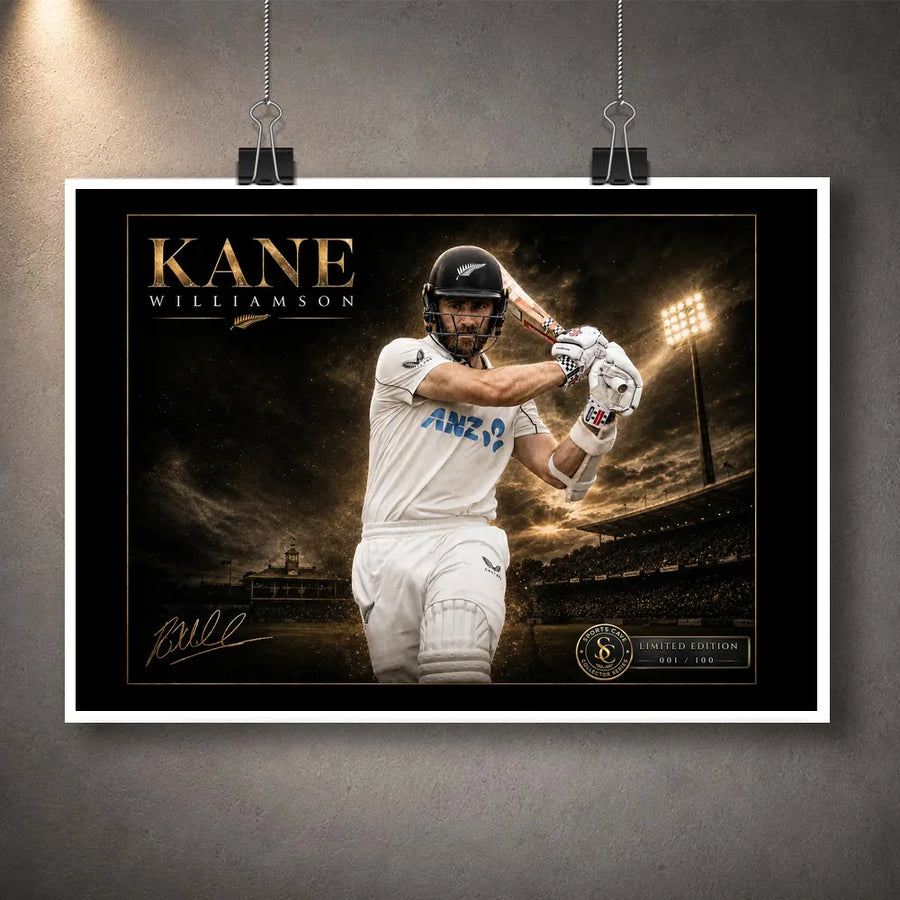 Unframed Kane Williamson cricket wall art print shown clearly against a clean neutral background.