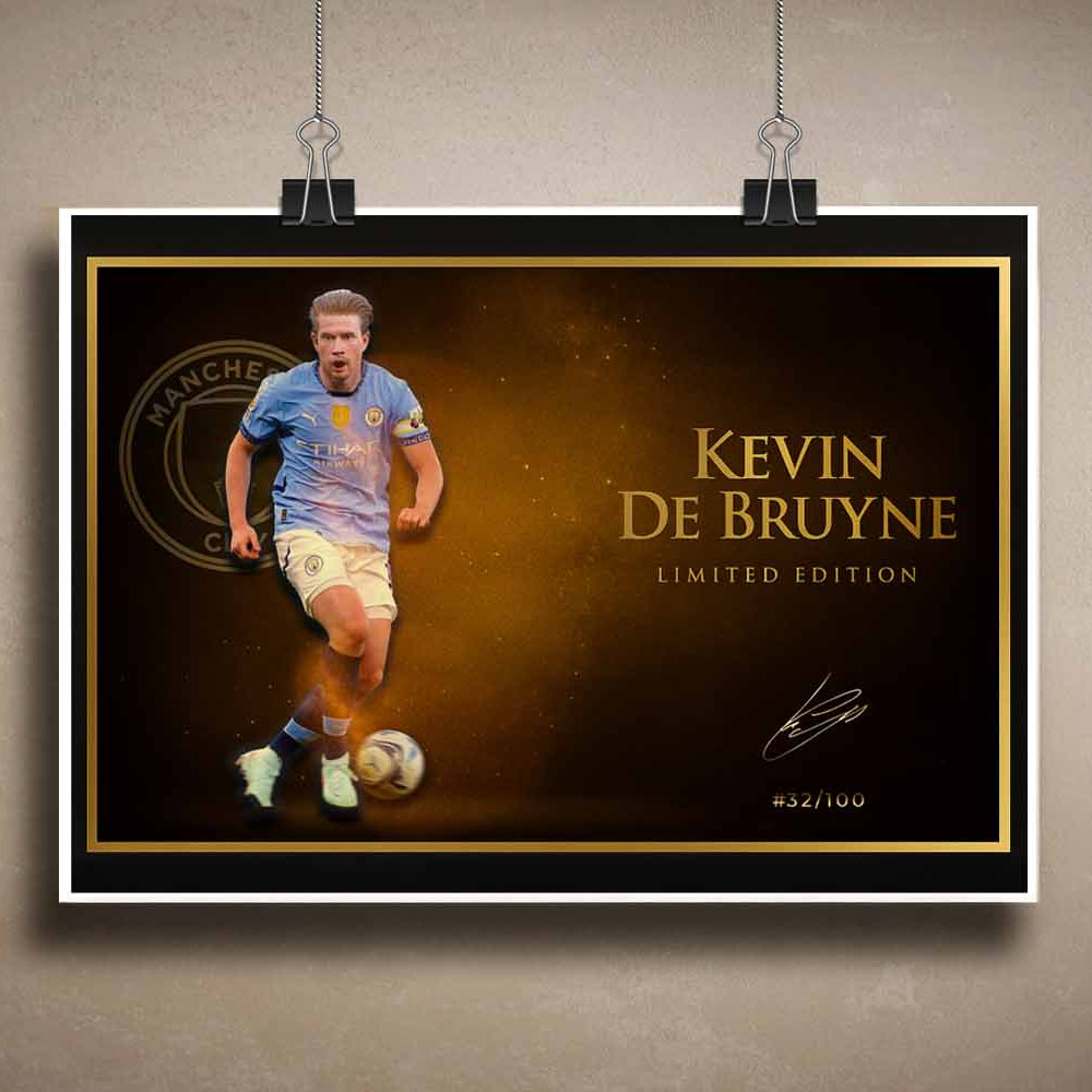 Unframed Kevin De Bruyne limited edition sports art print, crafted for man cave wall décor or premium sports collectibles.