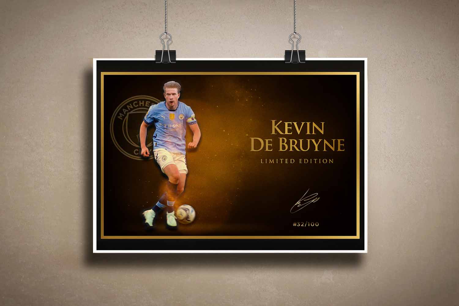 Unframed Kevin De Bruyne limited edition sports art print, crafted for man cave wall décor or premium sports collectibles.