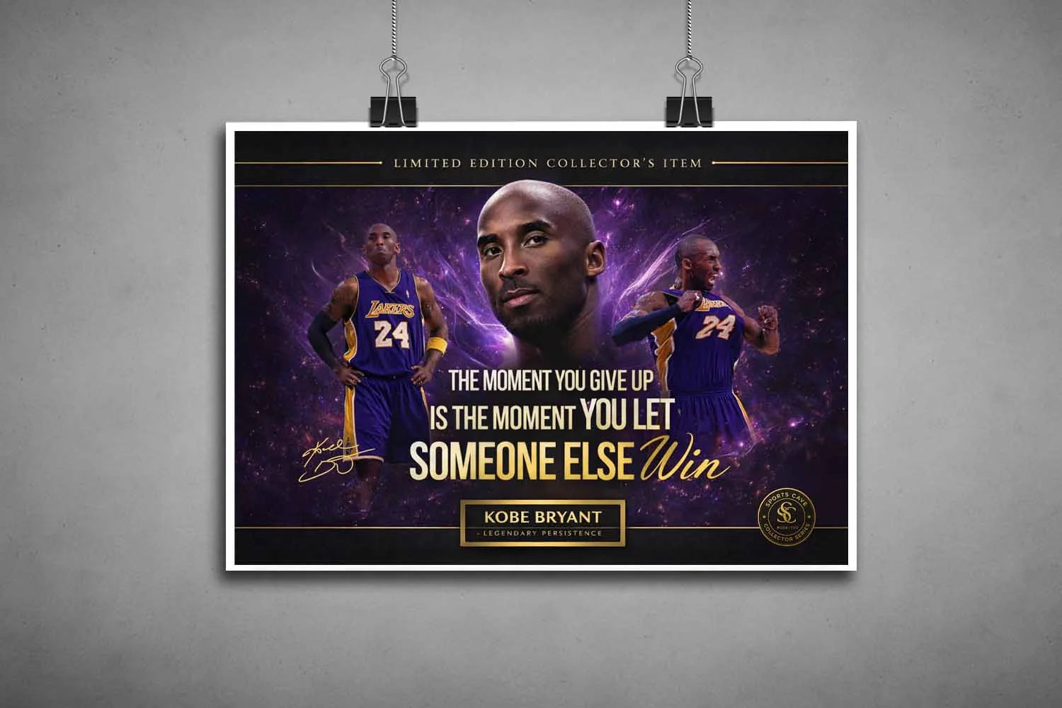 Unframed Kobe Bryant motivational NBA print shown as a gallery-style poster, ideal for fans seeking limited edition sports prints.