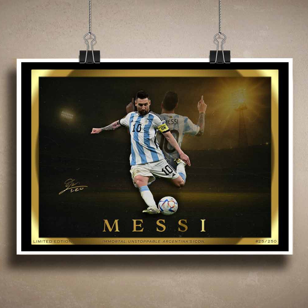 Unframed Lionel Messi wall art print featuring a limited edition design — perfect for fans seeking affordable premium sports collectibles or custom sports wall art.