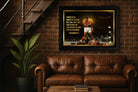 Muhammad Ali framed sports memorabilia displayed in a stylish man cave, showcasing a knockout moment from boxing history.