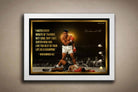 Limited edition Muhammad Ali wall art in a white frame, showcasing his legendary knockout moment — iconic framed sports memorabilia.