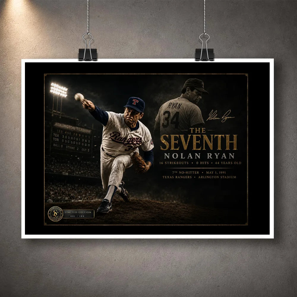 Nolan Ryan The Seventh unframed baseball wall art print honoring his record seventh no-hitter.