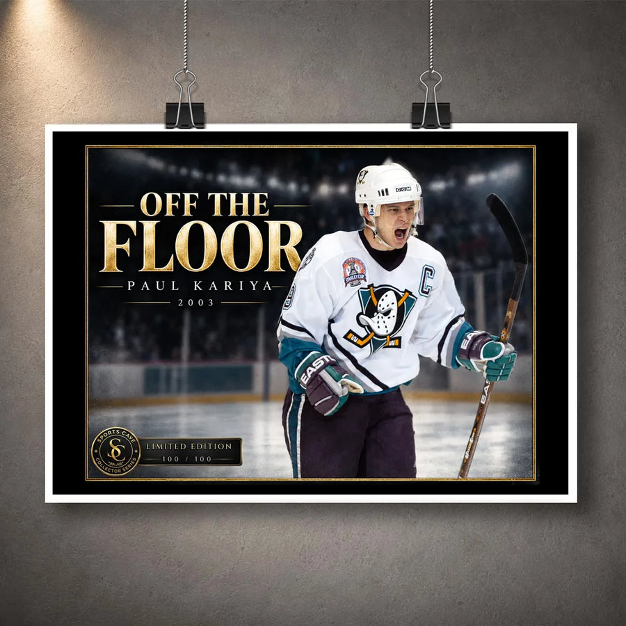 Unframed Paul Kariya hockey wall art design featuring the Off the Floor 2003 tribute for a fan collection.