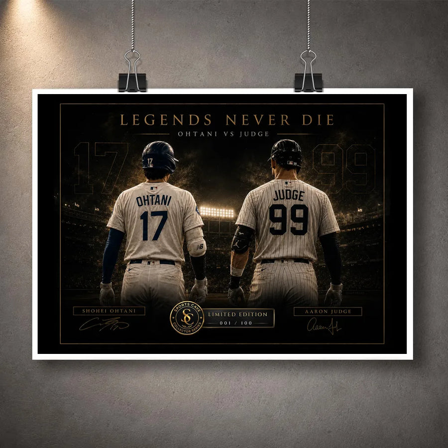 Unframed Ohtani vs Judge baseball wall art design featuring both players beneath stadium lights.
