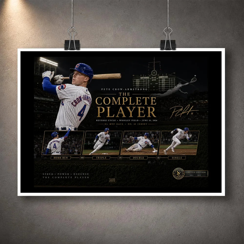 Unframed Pete Crow-Armstrong baseball wall art featuring The Complete Player cycle tribute design.
