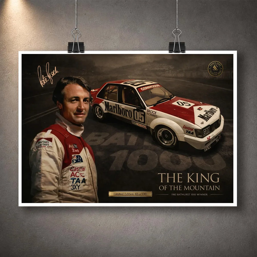Unframed Peter Brock Tribute sports poster Australia design celebrating Bathurst and V8 racing history.