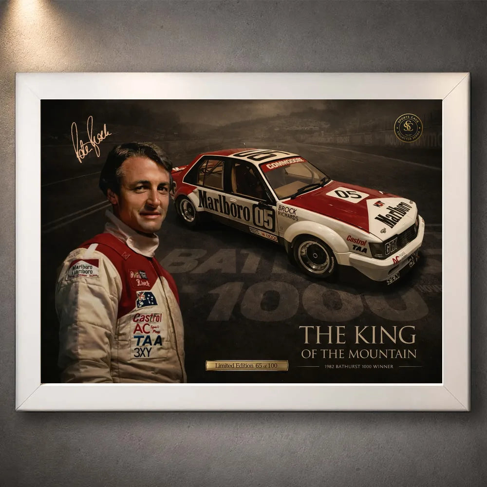 Peter Brock Tribute wall art in a white frame for Australian motorsport collectors.