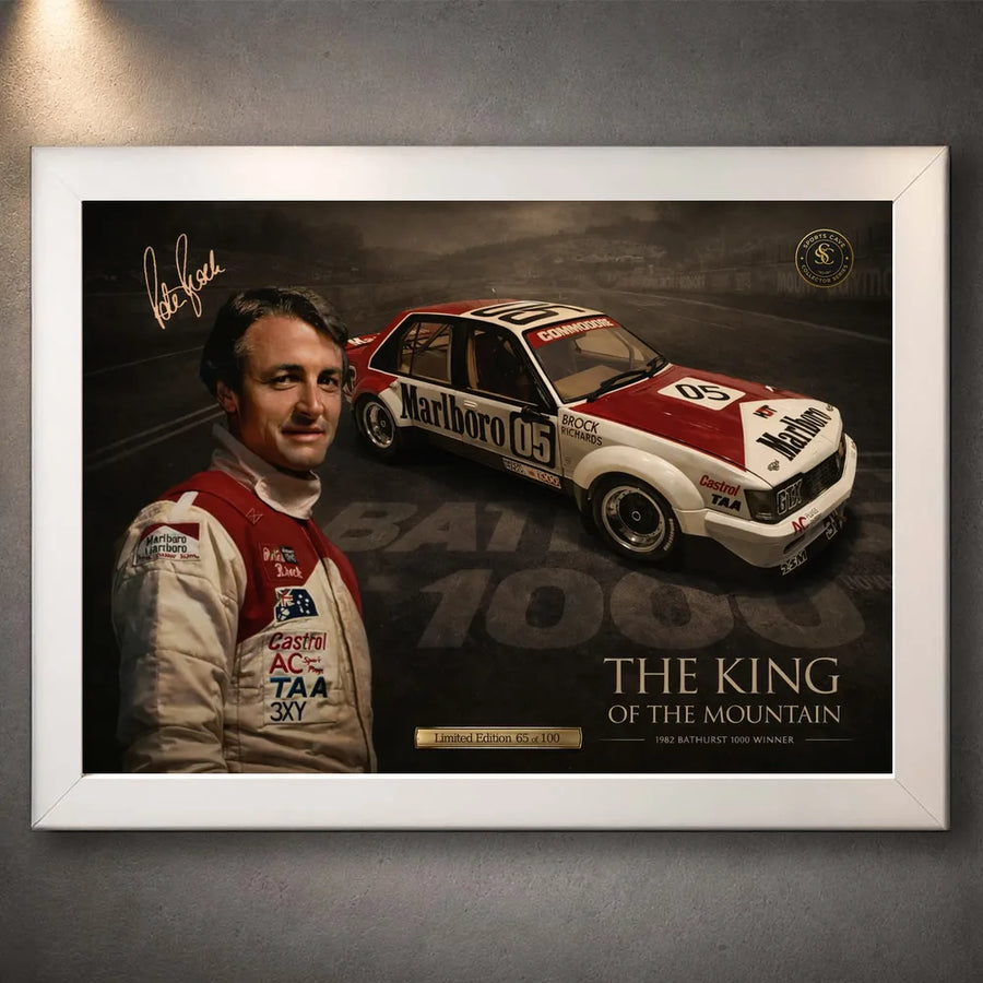 Peter Brock Tribute wall art in a white frame for Australian motorsport collectors.