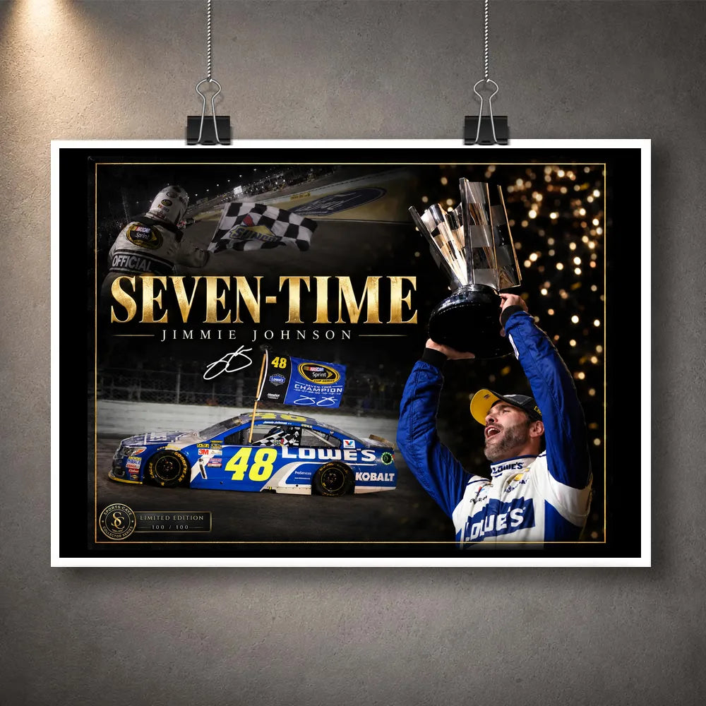Unframed Jimmie Johnson NASCAR wall art featuring the Seven-Time collector design.